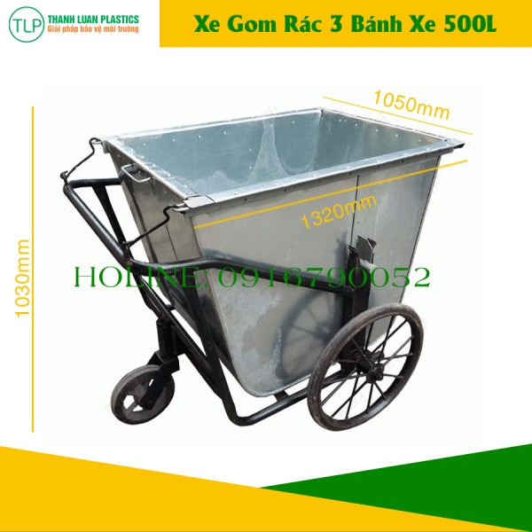 Xe gom rác 500 lít có 3 bánh xe - Thùng Rác Đà Nẵng - Công Ty TNHH Thành Luân Plastics